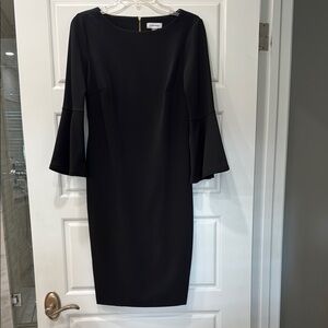Calvin Klein Black Sheath Dress with 3/4 length Bell Sleeves